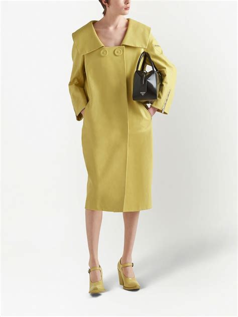 Citron Green Leather coat with wide collar 